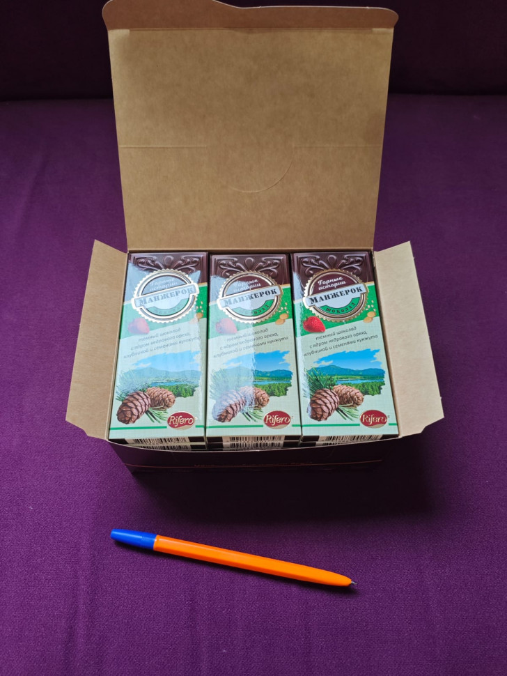  Риф и Ко Шоколадная плитка «Манжерок»(кедровые орехи, клубника, кунжут)  (блок 18шт по 55г)    в Великих Луках