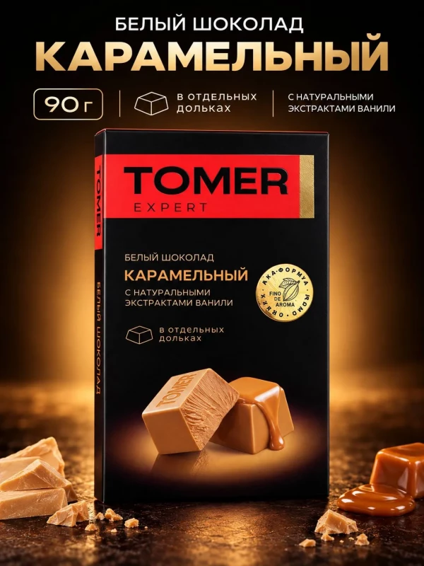 №1 Фабрика Томер  Белый шоколад КАРАМЕЛЬНЫЙ, 90г  в Великих Луках