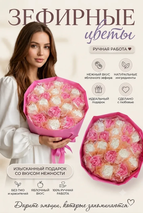 №1 Букет Зефирный Размер XL желто-розовый,350г  в Великих Луках